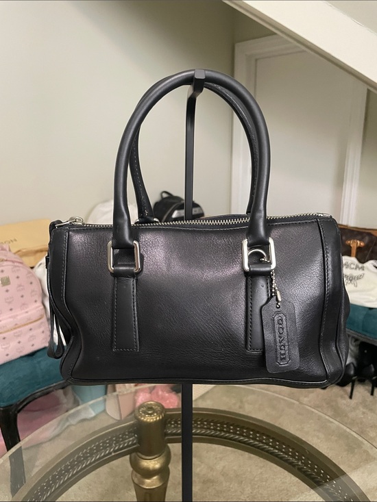 Coach Handbags - Vintage 1990s NWOT Coach Black Leather Barrel Satchel with Silver Hardware